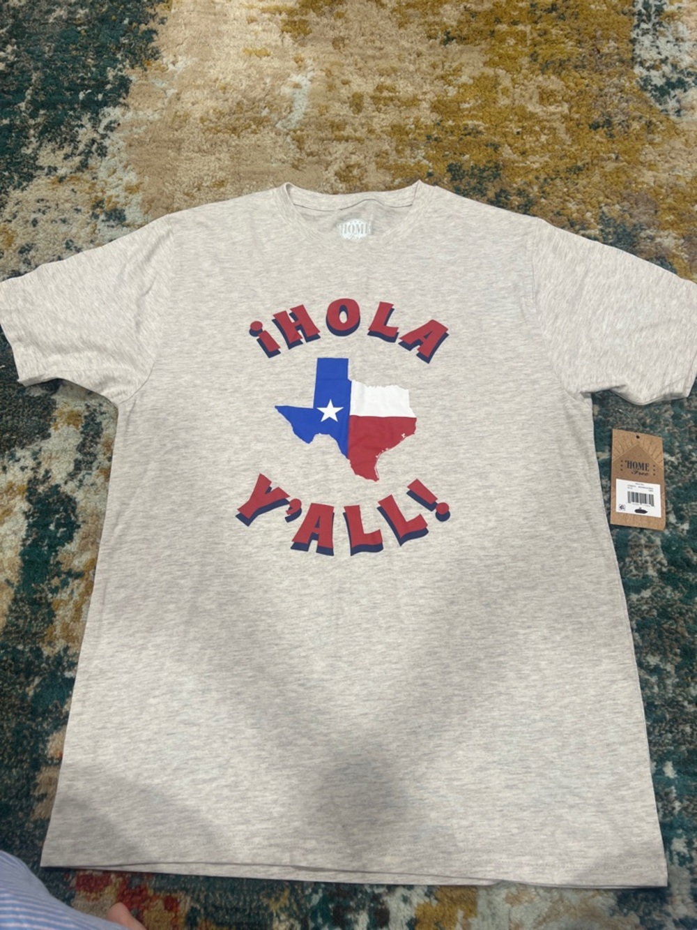HomeTex Hola Y'All! Texas Flag Short Sleeve Tee - Cream